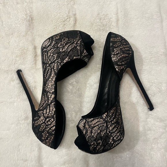 Bebe Y2K Black Lace Stilettos/Peep Toe🖤 - Picture 1 of 7